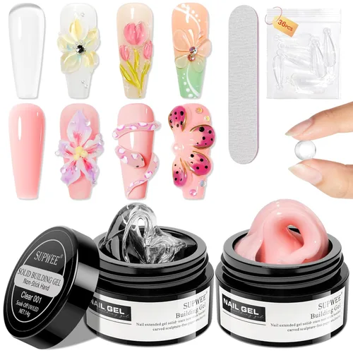 Miniatura 20 de Gel de arte de uñas 3D transparente y blanco, gel sólido constructor para uñas, antiadherente, para escultura de manos, geles duros con doble