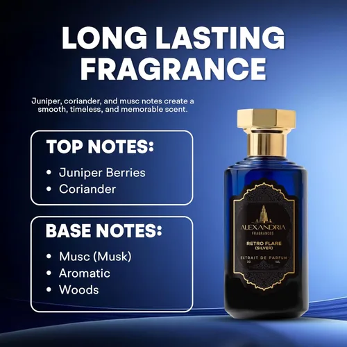 Miniatura 5 de Alexandria Fragrances Perfume Retro Flare (plata) - Eau de Parfum Premium con notas de cilantro y almizcle - Fragancia de lujo con bayas de enebro