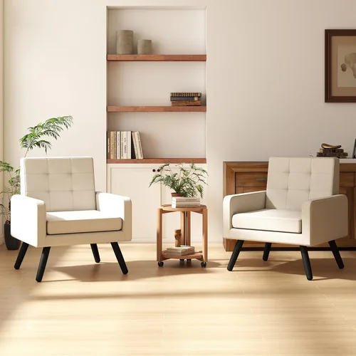 Miniatura 7 de Juego de 2 sillas decorativas para sala de estar, sillón tapizado moderno y cómodo de mediados de siglo con asiento grande, sofá individual, silla
