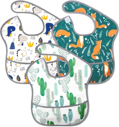 Miniatura 9 de Accmor Baby Bibs for Eating, Waterproof Mess Proof Baby Toddler Bibs, Apron Smock Feeding Bibs for Girls Boys