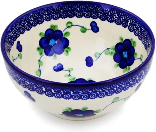 Miniatura 13 de Auténtico cuenco de cerámica polaca de 6 pulgadas en diseño de aciano azul, hecho a mano en Bolesławiec Polonia por Ceramika Bona + certificado