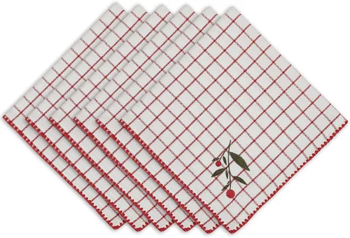 Miniatura 10 de DII Holiday Sprigs - Mesa de comedor y decoración de cocina, juego de servilletas, 20 x 20, cuadros Dobby rojos y blancos, 6 piezas