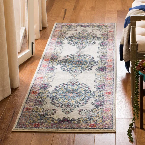 SAFAVIEH Evoke Collection EVK250A - Alfombra de pasillo, 2 pies 2 pulgadas x 7 pies, color crema y fucsia, diseño oriental Shabby chic, no desprende