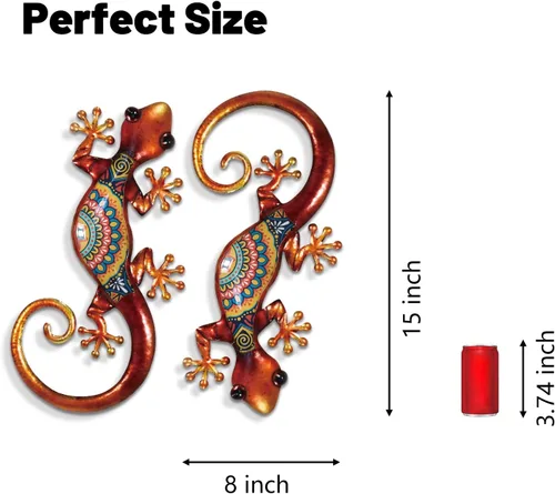 Miniatura 7 de LIFFY Arte Decorativo de Pared de Metal con Lagarto - Paquete de 2 Decoraciones de Pared de Metal de 15 Pulgadas, Escultura Colgante de Vidrio