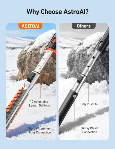 Miniatura 3 de AstroAI Raspadores de hielo de 47.2" para parabrisas de automóvil, cepillo de nieve resistente 3 en 1 con escobilla de goma, 10 configuraciones