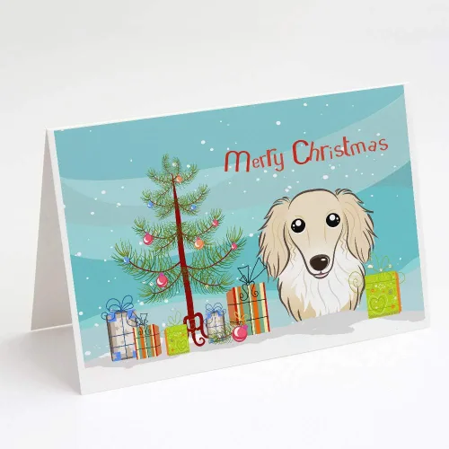 Miniatura 56 de Caroline's Treasures BB1616GCA7P - Tarjetas de felicitación y sobres de árbol de Navidad y sabueso afgano, paquete de 8 tarjetas en blanco