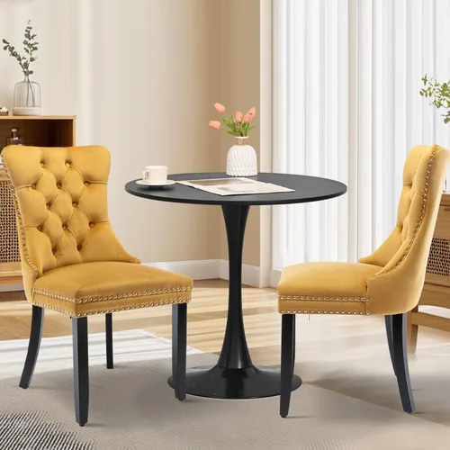 Miniatura 64 de Juego de 6 Sillas de Comedor Tapizadas de Terciopelo, Sillas Laterales de Cocina de Estilo Moderno con Ribete de Tachuelas y Patas de Madera, Anillo