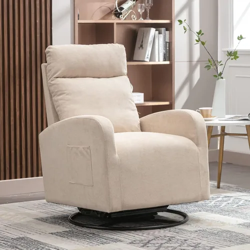 Miniatura 9 de LUCKHAO Mecedora giratoria, sillón giratorio para guardería, tapizado de tela de tilo, mecedoras modernas para guardería, dormitorio, sala de estar