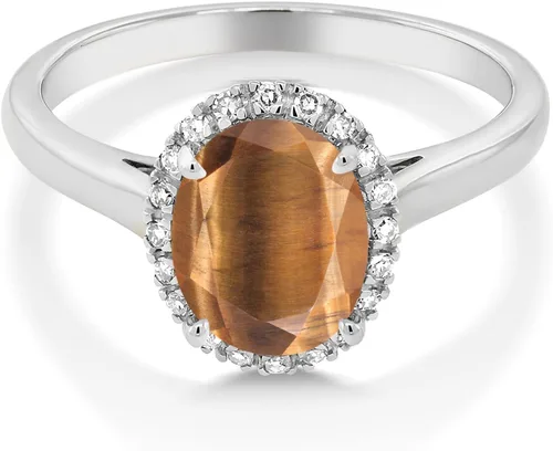 Miniatura 21 de Gem Stone King Anillo de compromiso ovalado de oro blanco de 10 quilates con piedra natal y halo de diamantes Ovalado de 0.354 x 0.276 in Anillo