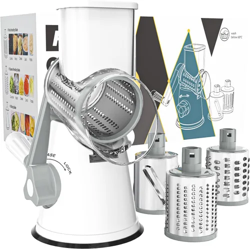 Cambom Rallador de Queso Rotativo Rallador de Queso Manual con Manivela para Queso Fresco, Verduras, Nueces, Base de Succión Antideslizante, Cepillo