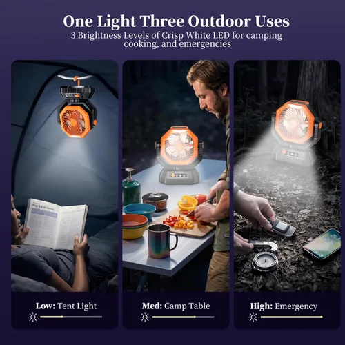 Miniatura 7 de AJVV Ventilador de camping con luz, control remoto y oscilación, ventilador colgante de tienda de campaña a batería, recargable portátil para Naranja
