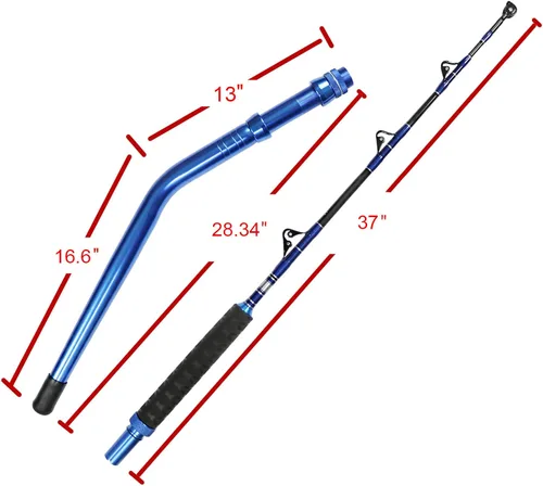 Miniatura 6 de Fiblink 2-Piece Saltwater Offshore Heavy Bent/Straight Butt Trolling Rod Fishing Roller Rod Conventional Boat Deep Sea Fishing Pole