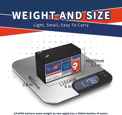 Miniatura 2 de Timeusb Batería de litio LiFePO4 de 12V 6Ah, recargable con más de 2000 ciclos, baja autodescarga y peso ligero, perfecta para autocaravanas