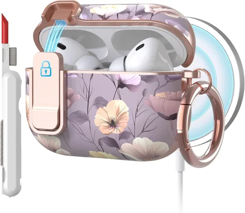 Miniatura 12 de TATOFY Funda protectora para AirPods 1 y 2, elegante funda protectora duradera con patrones de flores bonitas y llavero con clip