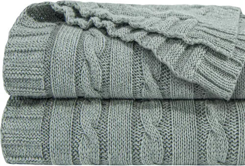Miniatura 21 de NTBAY Manta de punto de cable de 100 % algodón puro, súper suave y cálida de 51 x 67 pulgadas, manta de punto para sofá, sillón, cama, extra Amarillo