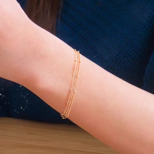 Miniatura 2 de Pulsera de cadena de elegante oro para mujer, pulseras de cadena individual o en capas, con eslabón de dije de corazón, karma, triángulo, perlas