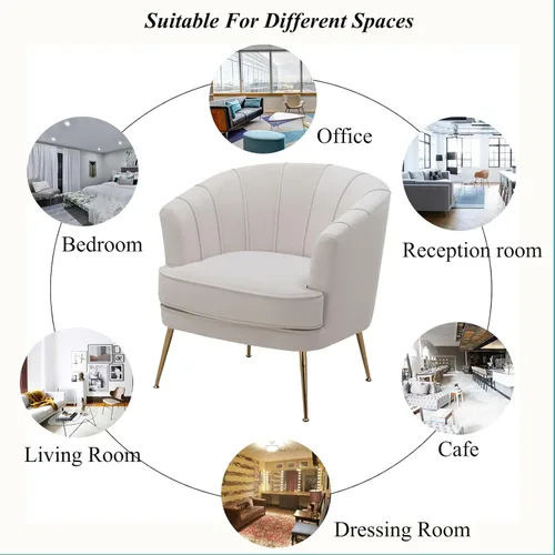 Miniatura 6 de Silla de barril moderna de terciopelo con acento, sillón con patas doradas para sala de estar, dormitorio, oficina en casa, silla de club