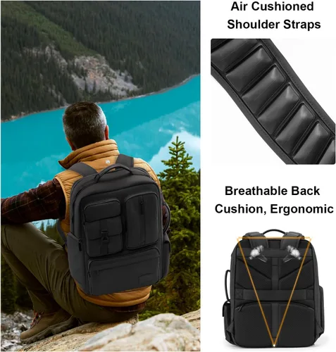 Miniatura 6 de Cwatcun Mochila para cámara DSLR/SLR/SLR/sin espejo para fotógrafos, funda de piel impermeable con soporte para trípode y portátil compatible