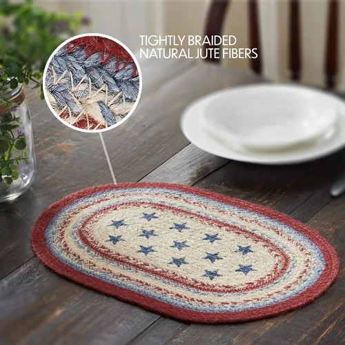 Miniatura 4 de VHC Brands Celebration - Mantel individual para mesa de comedor, yute trenzado, ovalado, rojo y azul crema, 12 x 18 pulgadas