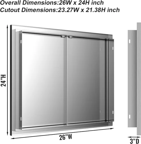 Miniatura 2 de Puertas de cocina para exteriores de 26 pulgadas de ancho x 24 pulgadas de alto con mango horizontal, puertas de acceso dobles para barbacoa, acero