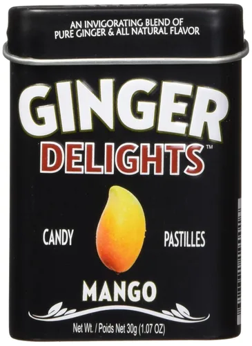 Ginger Delights Mango Candy | Raíz de jengibre molido auténtico, sabores naturales, certificado Kosher, vegano, sin gluten, sin aspartamo ni