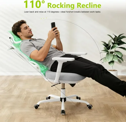 Miniatura 6 de Silla de oficina ergonómica de malla con soporte lumbar y reposacabezas, silla de computadora con respaldo alto con reposabrazos y bloqueo de negro