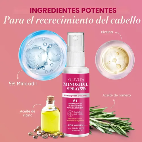 Miniatura 6 de Spray de minoxidil al 5% para el crecimiento del cabello de las mujeres: tratamiento de recrecimiento capilar extra fuerte, revitaliza los folículos