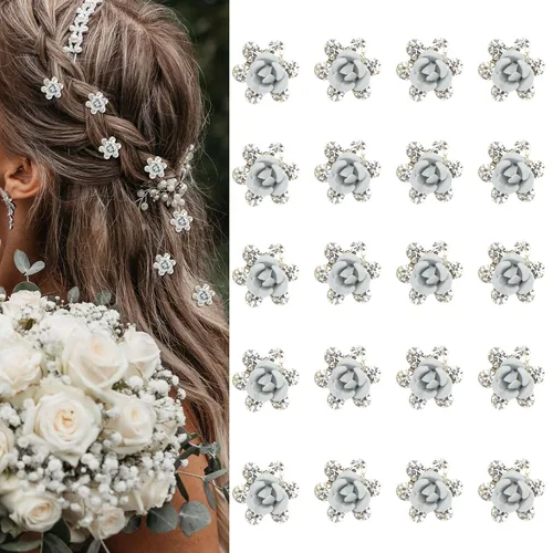Miniatura 9 de YISSION 20 pinzas para el cabello con diseño de rosas azules, lindas horquillas para el pelo con diamantes de imitación, pequeñas pinzas decorativas