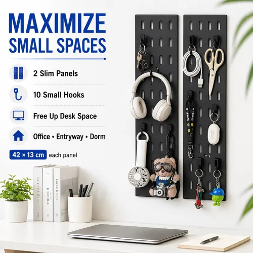 Miniatura 2 de Organizador de pared de tablero perforado: sistema modular para configuración de juegos, soluciones de almacenamiento de oficina y cocina que crean