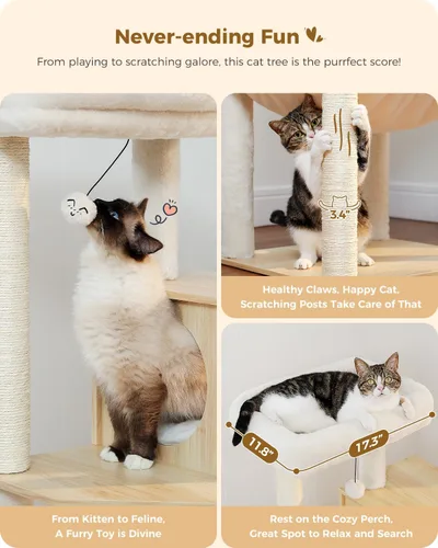 Miniatura 5 de PETEPELA Árbol de Madera para Gatos de Interior Torre de Múltiples Niveles con Postes Rascadores Cubiertos de Sisal, Condominio Acogedor, Hamaca