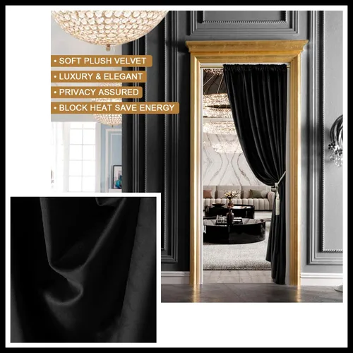 Miniatura 5 de XTMYI Paneles de Cortinas de Puerta Opacas de Terciopelo para Dormitorio, Aislamiento Térmico de Invierno Cálido con Pestaña Trasera y Bolsillo