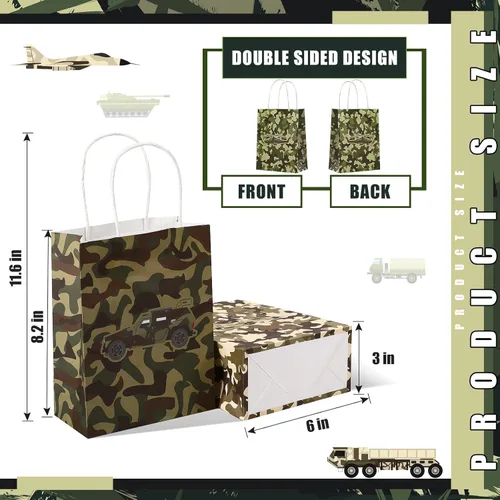Miniatura 3 de Tallew Paquete de 24 bolsas de regalo de camuflaje para fiesta de cumpleaños, bolsas de regalo temáticas de camuflaje para niños y niñas, baby