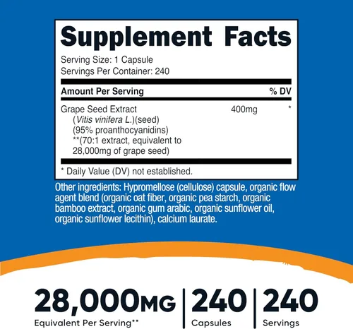 Miniatura 2 de Nutricost - Extracto de semilla de uva 28,000 mg, 240 cápsulas - Sin OMG, sin gluten, apto para vegetarianos