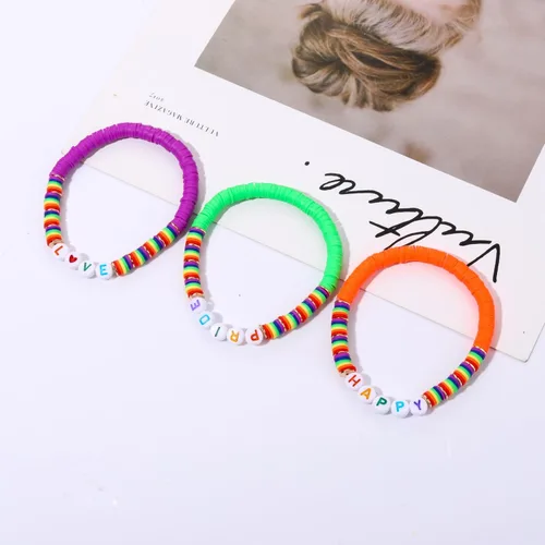 Miniatura 250 de Surfer Heishi - Pulseras apilables para mujer, apilables, de vinilo arcoíris, disco de arcilla, pulseras elásticas para la amistad, joyería bohemia