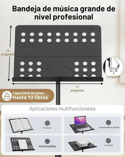 Miniatura 7 de Vekkia Atril para Partituras - Atril de Música Profesional Portátil de Metal Perforado con Bolsa de Transporte, Soporte de Música Plegable