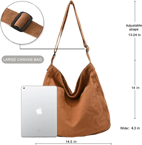 Miniatura 2 de Bolsa de lona casual Hobo Crossbody bolsa de hombro para mujeres y hombres, bolso grande bolso mensajero bolsa de viaje trabajo