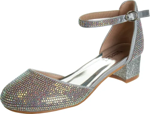Badgley Mischka Girls Dress Shoes - Kids Rhinestone Party High Heel Pumps Slip-On Block Closed Toe with Ankle Buckle (Little KidBig Kid)