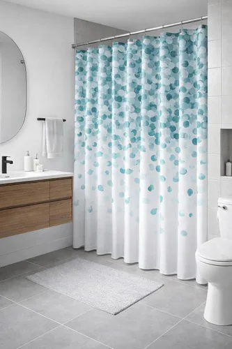 Miniatura 5 de Serafina Home Cortina de ducha de tela moderna azul mineral verde azulado para baño: patrón de salpicaduras de agua en cascada de turquesa