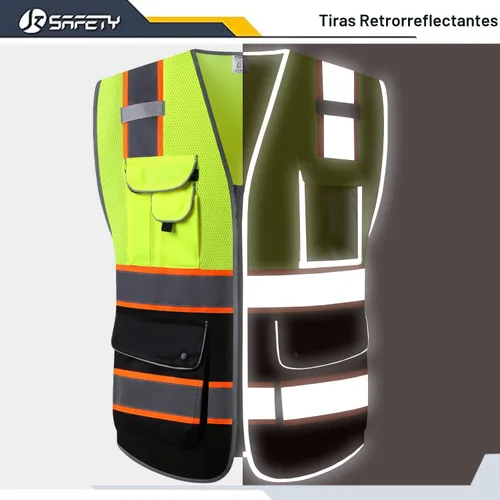 Miniatura 4 de JKSafety Chaleco de seguridad frontal con cremallera de alta visibilidad de 9 bolsillos de color dual MESH Lite Tira reflectante con ribete