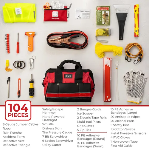 Miniatura 2 de Thrive Asistencia en carretera Kit de emergencia para automóviles + Kit de primeros auxilios - Bolsa de herramientas resistente - Contiene cables