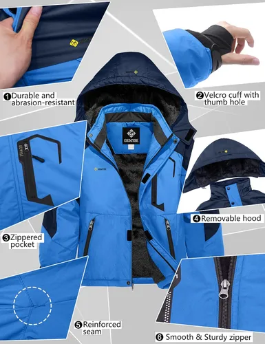 Miniatura 6 de GEMYSE Chaqueta de esquí impermeable para niño con capucha de forro polar resistente al viento, Nieve