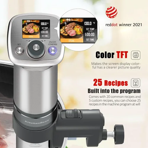 Miniatura 2 de Olla de cocción lenta Sous Vide ultrasilenciosa: KitchenBoss G320 - Olla de cocción lenta impermeable IPX7, motor CC, sin escobillas, 1100 W, G320