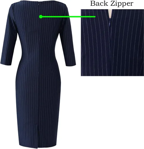 Miniatura 5 de VFSHOW - Vestido tipo tubo con cremallera frontal para mujer, para el trabajo, oficina, negocios, fiesta o cóctel
