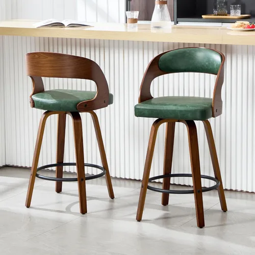 Miniatura 8 de VipDesk Taburetes de bar giratorios, Taburetes de bar de altura de mostrador de nogal con respaldo y brazos, Taburetes de bar tapizados modernos