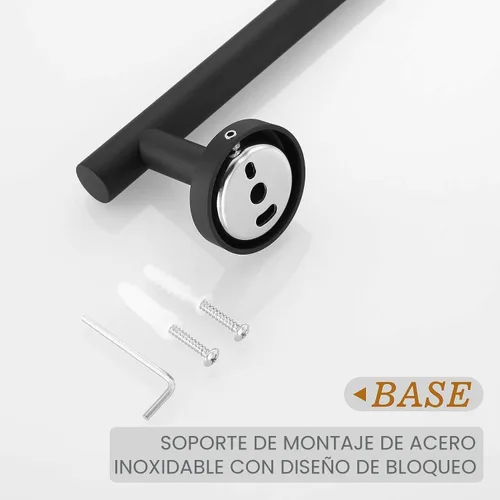 Miniatura 8 de USHOWER Toallero negro mate, toallero de 24 pulgadas para baño montado en la pared, barra de toalla gruesa de acero inoxidable SUS304, decoración