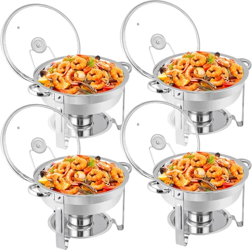 Miniatura 14 de Juego de bufé de acero inoxidable de 5 cuartos de galón, para catering, fiestas con bandeja de agua, soporte para combustible, servidores de bufé