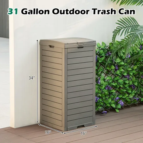 Miniatura 3 de S AFSTAR Cubo de basura para exteriores de 31 galones, bote de basura impermeable con tapa y bandeja deslizable, cubo de basura grande de resina