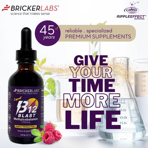 Miniatura 9 de Bricker Labs B12 Blast Metilcobalamina 1000mcg, vitaminas energéticas líquidas sublinguales de gran sabor - Vitaminas B12 veganas, energía sostenida