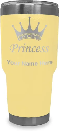 Miniatura 7 de LaserGram Vaso aislado al vacío de 20 onzas, corona de princesa, grabado personalizado incluido (negro)