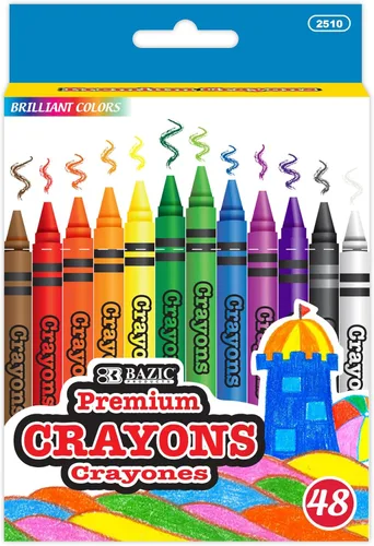 BAZIC PRODUCTS Crayons - Juego de crayones para colorear de colores surtidos, 48 unidades, crayones de dibujo no tóxicos para arte escolar, regalo